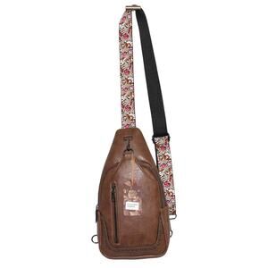 Crossbody Bag Brown with Floral Strap NWT